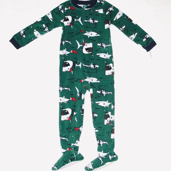 CARTER'S Boy's Footed 1 Piece Sleeper "Holiday Sharks" Pajama NWT Size 6 - Picture 1 of 9